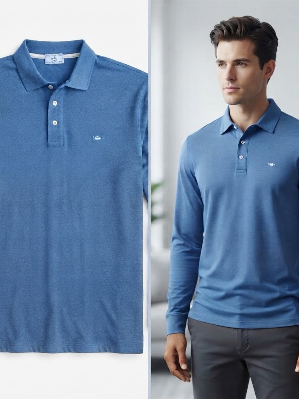 Southern Tide Men's Long Sleeve Polo - Ocean Blue XXL